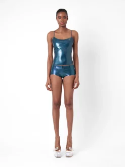 Agnes Latex Shorts Peacock Blue<Poster Girl New