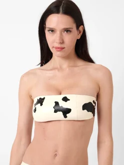 Bronco Latex Bandeau Top Black & White Cow Print<Poster Girl