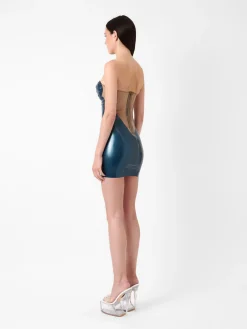 Bunny Latex Mini Dress Peacock Blue<Poster Girl New