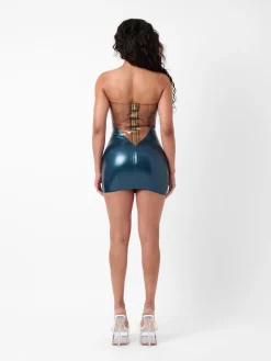 Bunny Latex Mini Dress Peacock Blue<Poster Girl New