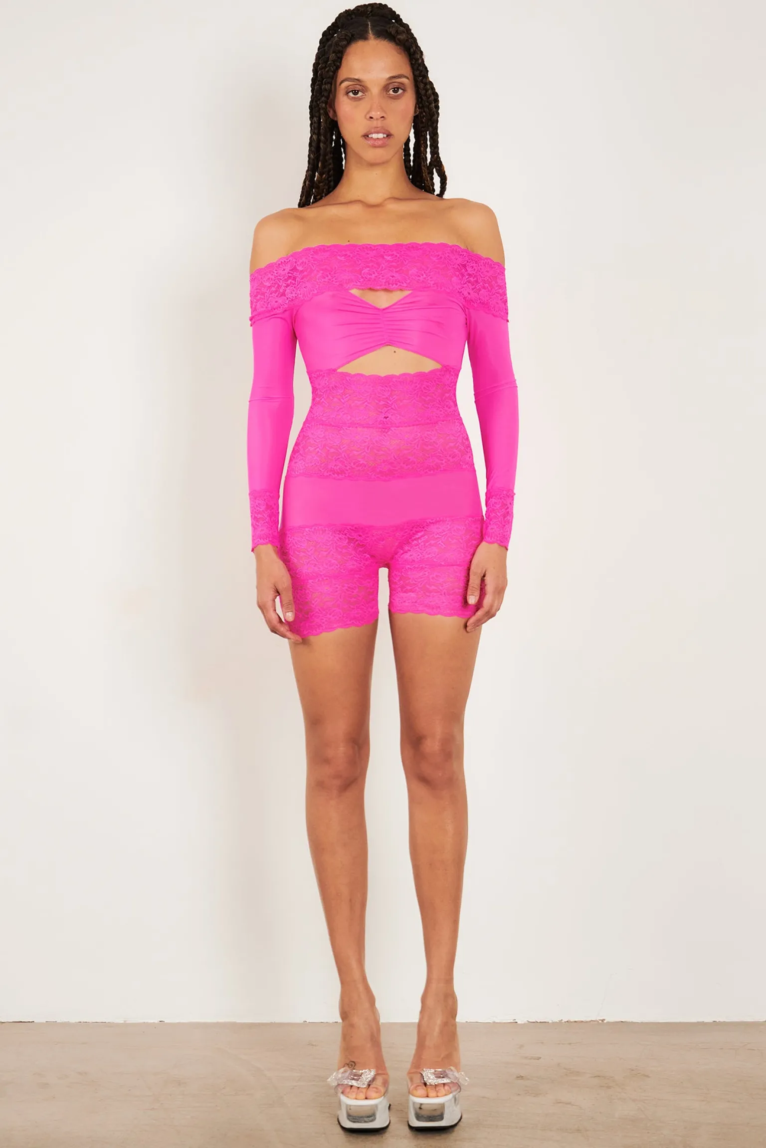 Davina Sleeved Romper Harlot Pink<Poster Girl Online