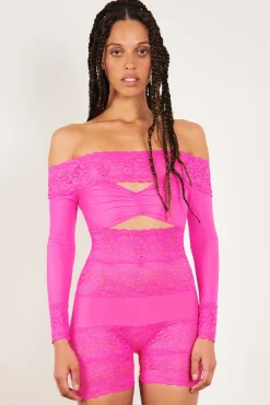 Davina Sleeved Romper Harlot Pink<Poster Girl Online