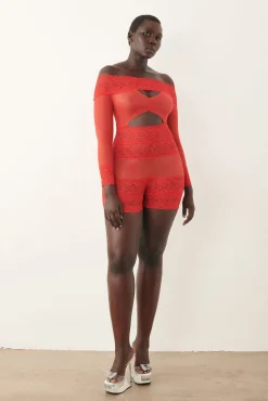 Davina Sleeved Romper Vixen Red<Poster Girl Clearance