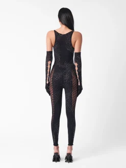 Rhinestoned Janice Jumpsuit X Gloves Set Jet Black<Poster Girl Outlet