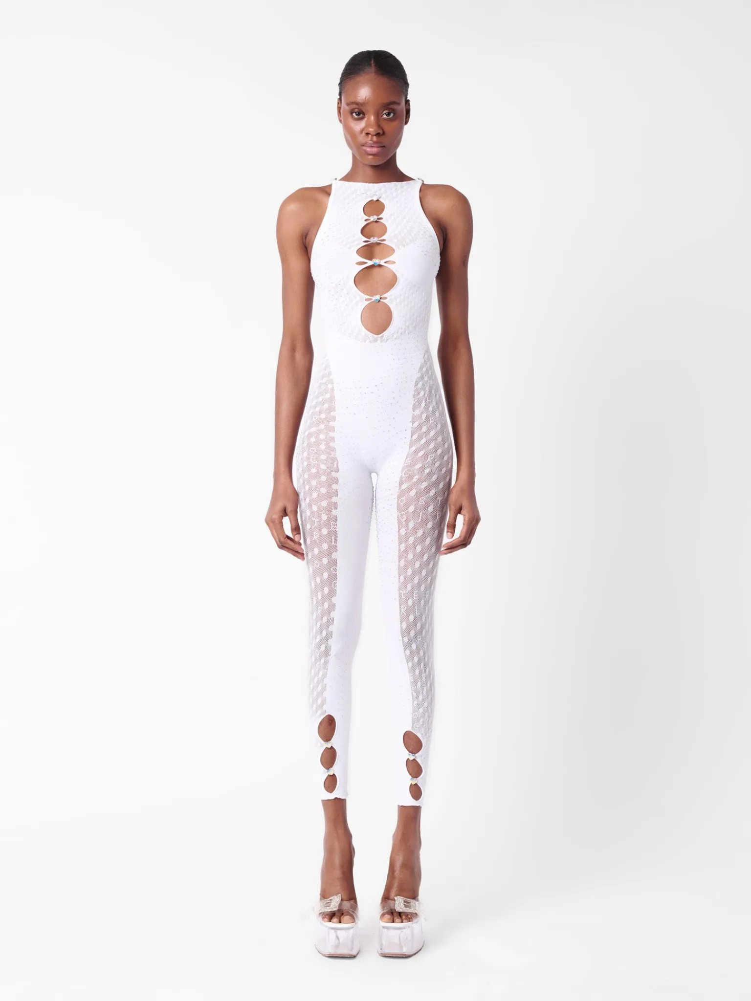 Rhinestoned Janice Jumpsuit Optic White<Poster Girl Online