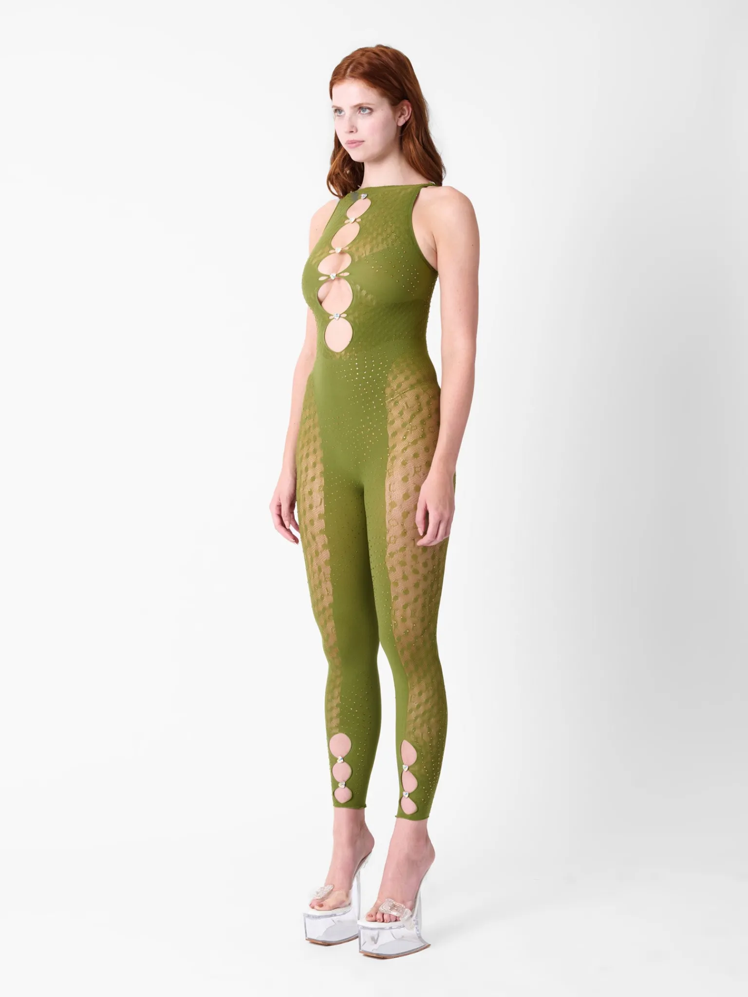 Rhinestoned Janice Jumpsuit Khaki<Poster Girl Discount
