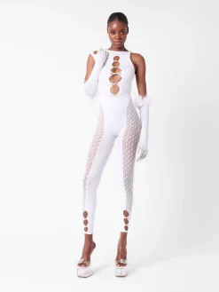 Rhinestoned Janice Jumpsuit X Gloves Set Optic White<Poster Girl Discount