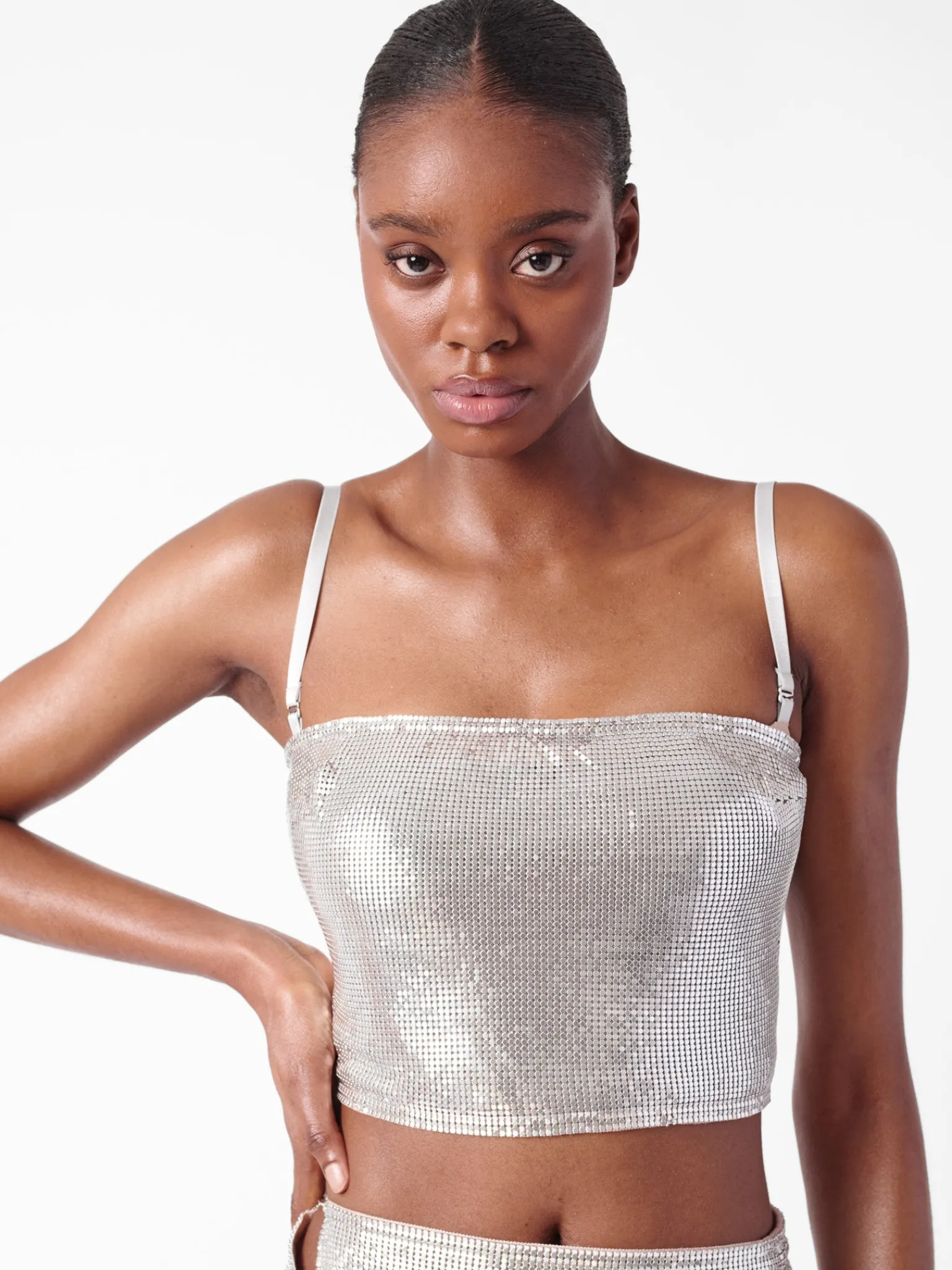 Rosalyn Top Metallic Chainmail Silver Chrome<Poster Girl Sale