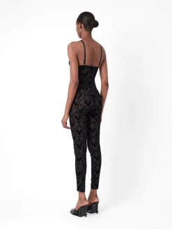 Scarlett Jumpsuit Flocked Mesh Black<Poster Girl Clearance