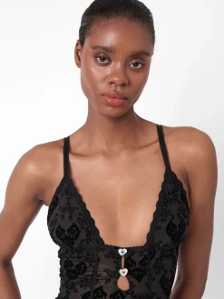 Scarlett Jumpsuit Flocked Mesh Black<Poster Girl Clearance