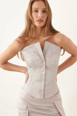 State Skirt Grey/Pink Pinstripe<Poster Girl Best